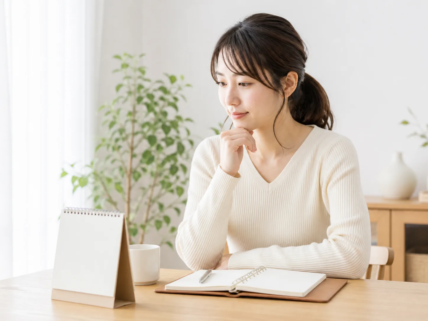 カレンダーを前に予定を考える女性のイメージ