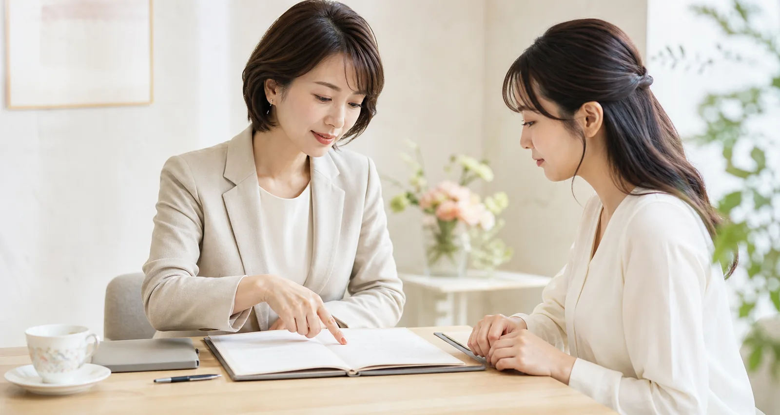 契約内容を一緒に確認するコンシェルジュと女性