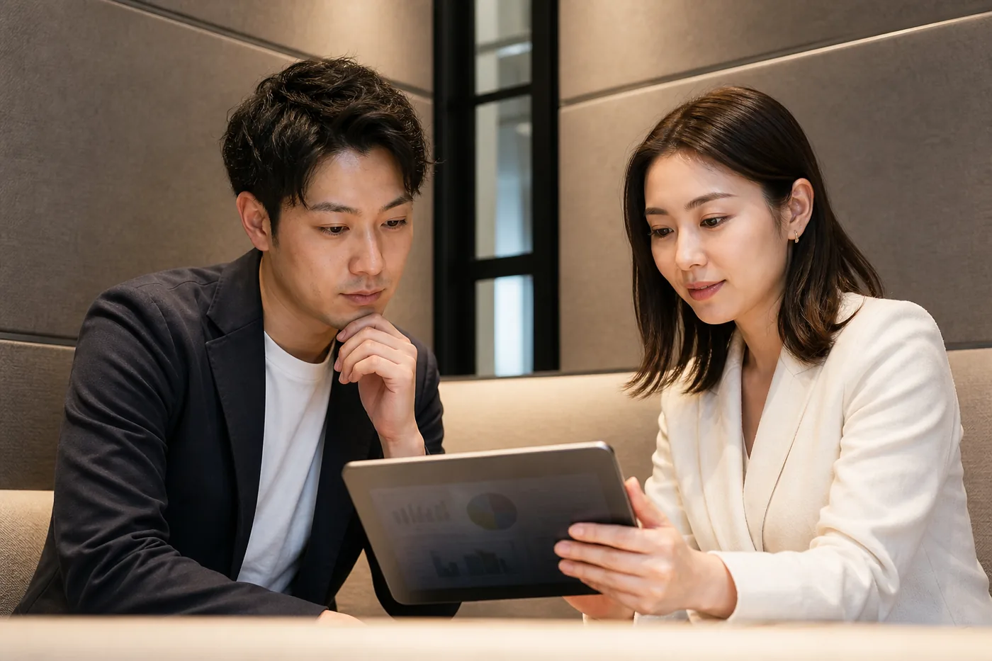 仕組みの違いをコンシェルジュから説明を受ける様子