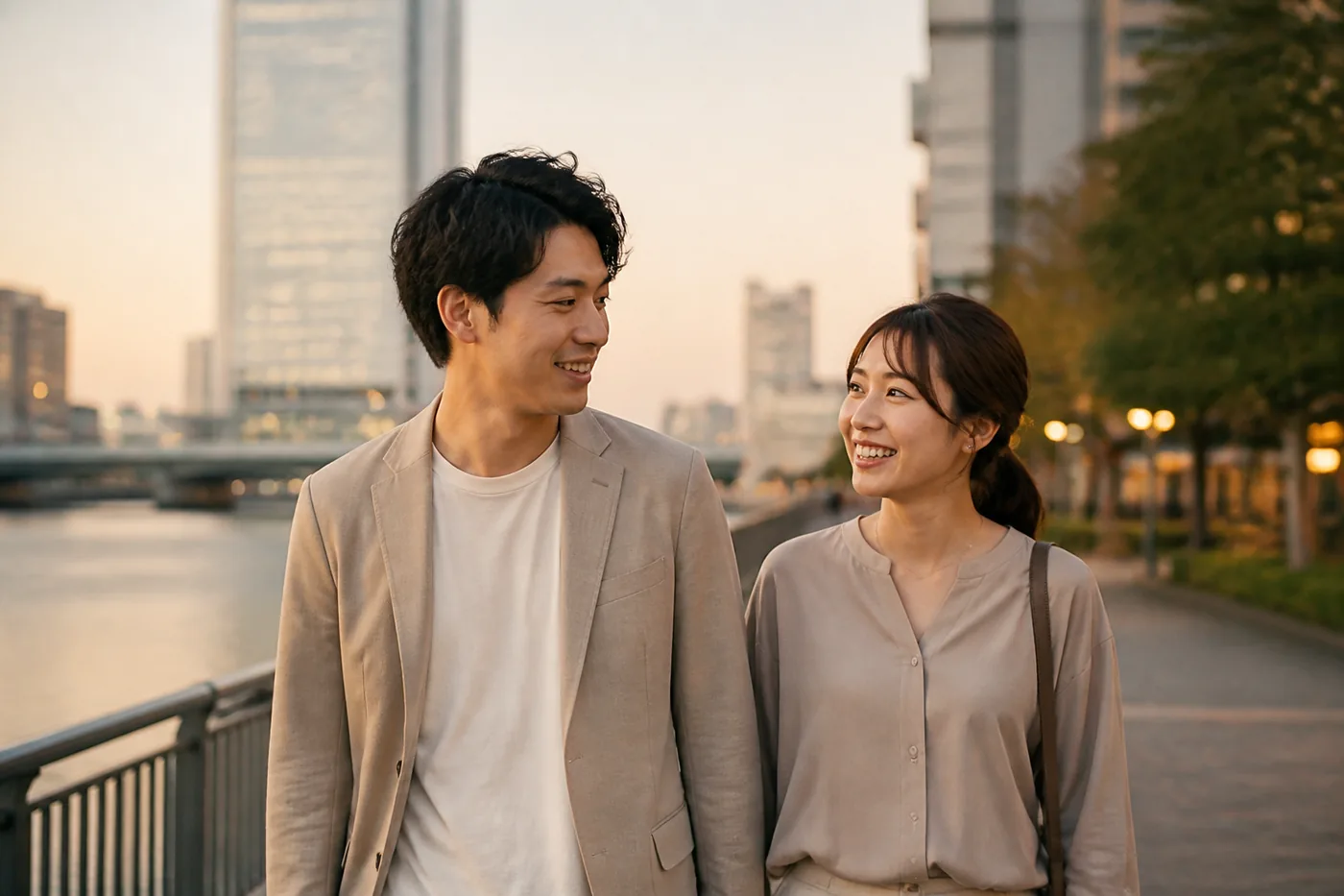 交際を重ねながら歩く二人